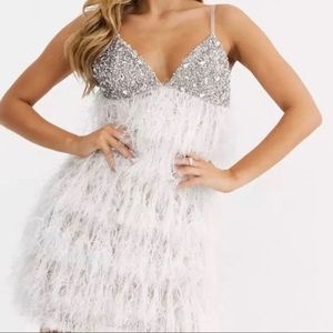 ASOS Starlet rhinestone feather dress